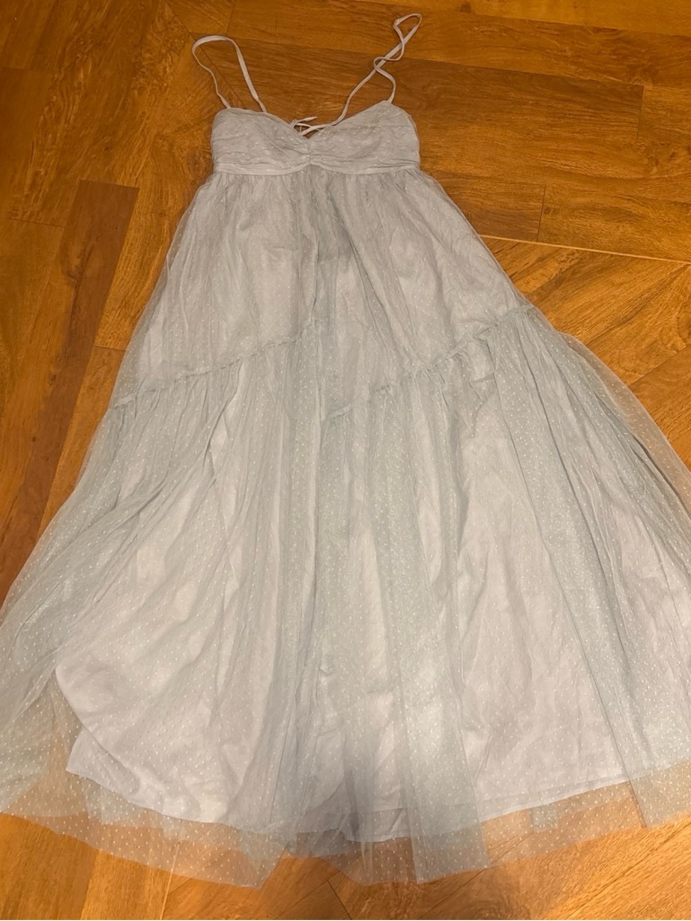 Hello Molly Pale Blue Spaghetti Strap Tulle Maxi Dress